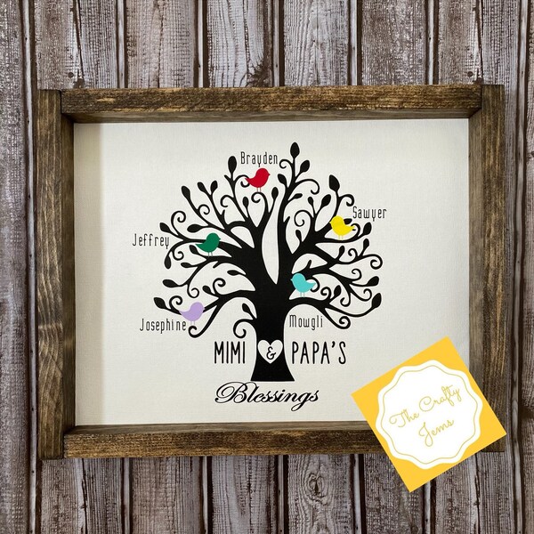 Grandparents Personalized Family Tree/Family Name/Canvas Sign with Children/Grandchildren's/Great Grandchildren's Names