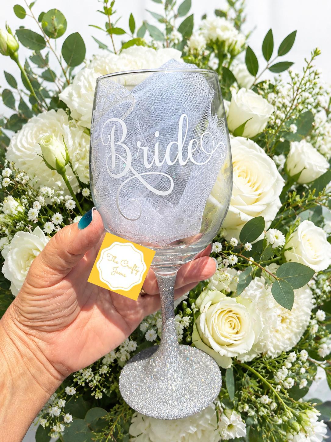 Bride Glittered Wine Glass - Rose Gold, Silver, or Gold Glitter Bride Glittered Wine Glass - Rose Gold, Silver, or Gold Glitter