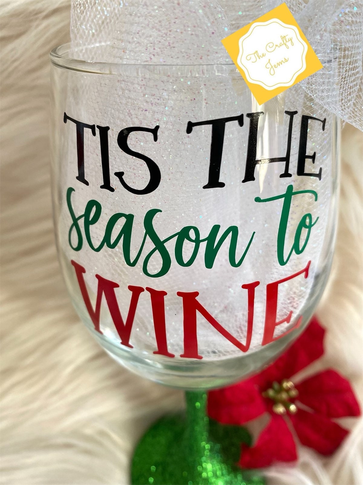 Tis the season jumbo wine glass