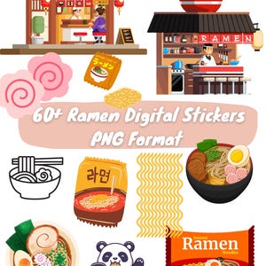 Ramen Digital Stickers | Cute Kawaii Instant Download PNGs for Notion, GoodNotes, iPad, Digital Planners and Journals