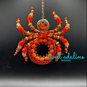 OOAK Handmade Beaded Spider - Orange Czech Glass Beads & Rhinestones! A Perfect Gift, Decoration, Ornament