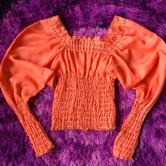 Vintage 60s Orange shirred Blouse in lurex thread