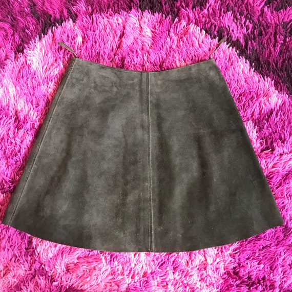 Vintage 60s Forest Green Suede Mini Skirt W26