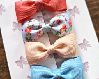 Floral Baby Hair Bow Clips, 2-inch Ribbon Bows, Set of 4