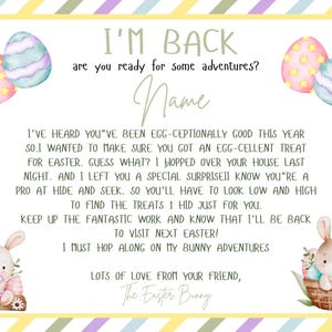 Carta editable del Conejo de Pascua, Nota personalizada para niños (Descarga digital)