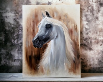 White Arabian horse original painting 40x50 cm oil on canvas equine art