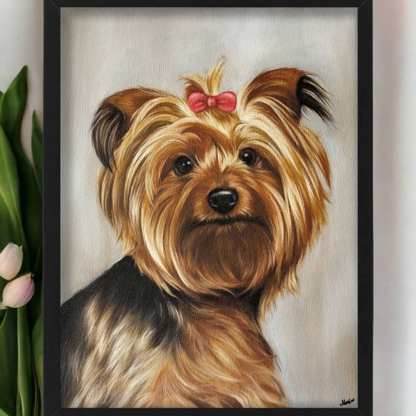 Yorkshire Terrier portrait peint à la main - image de chien dessinée à la main. Cadeau pour les amoureux des chiens. Peinture personnalisée d'après photo, huile sur toile