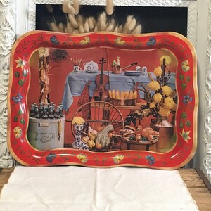 Metal Tray Vintage Serving Tray with Dutch Figures