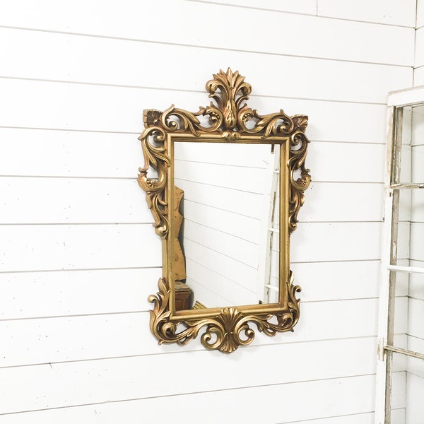 Vintage mirror gold resin wall decor Hollywood regency farmhouse shabby chic decor retro mirror
