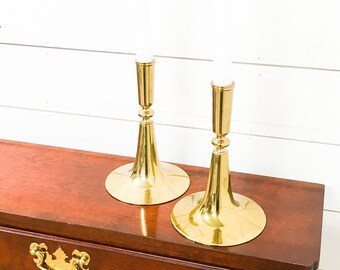 Vintage brass candle stick holders gold regency Williamsburg decor