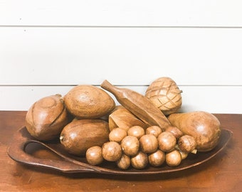 Vintage wood fruit tray handmade Phillipines decor retro midcentury boho bohemian farmhouse gift