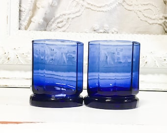 Vintage glasses low ball anchor hocking cobalt blue replacement decor retro