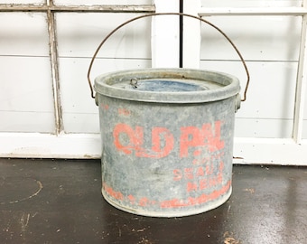 Vintage minnow bucket old pal galvanized bucket fishing camping decor sportsman retro repurpose farmhouse cabin lake beach Mancave gift