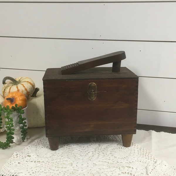 Vintage wood box shoe shine box decor storage farmhouse retro
