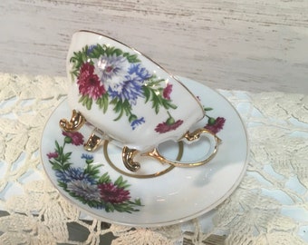 Vintage cup saucer tea cup decor gift flower gold shabby chic craft