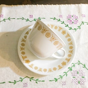 Vintage cup saucer Corelle butterfly gold replacement yellow retro coffee mug decor midcentury