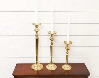 Vintage candle holders brass gold large candle stick holders Hollywood regency decor wedding farmhouse