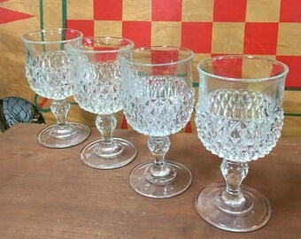Vintage diamond cut pedestal glasses crystal goblets wine Barware wedding serving decor stemware