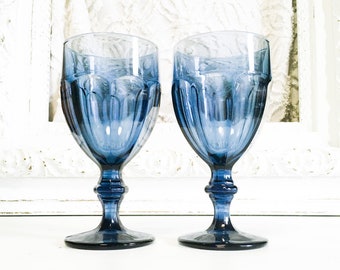 Vintage glasses blue dura tuff stemware water goblets decor replacement glass