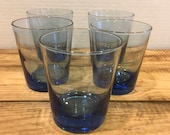 Vintage anchor hocking glasses blue glass short lowball Barware juice decor retro tumbler set kitchen drinkware serving