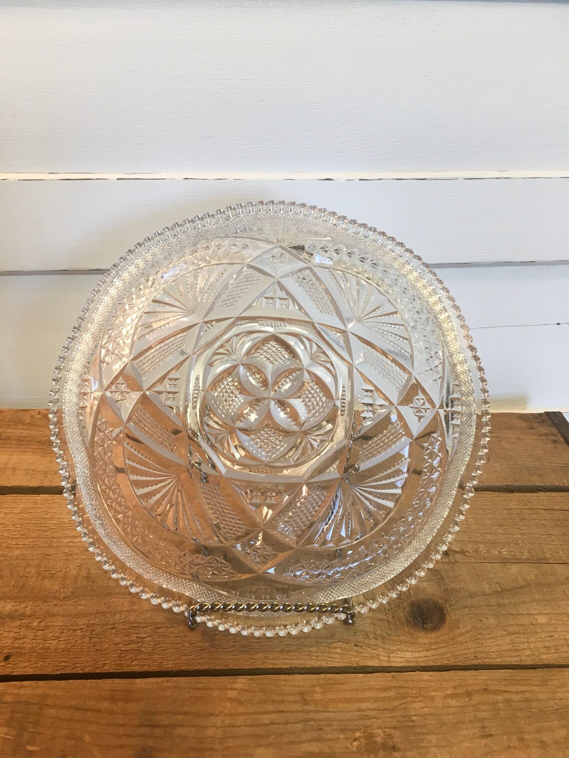 Vintage Cut Glass Plate Dish Platter Sawtooth Clear Glass Gift Etsy
