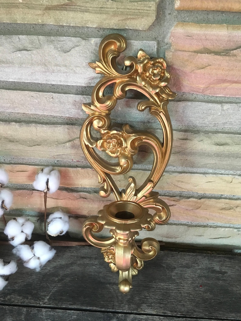 Vintage Homco candle sconce gold candle holder wall scone ...