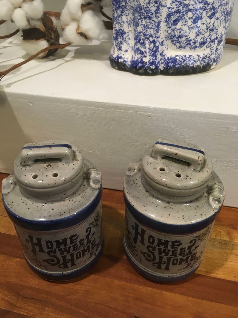 Vintage salt pepper shaker Japan home sweet home decor blue grey farmhouse country gift holiday retro wedding