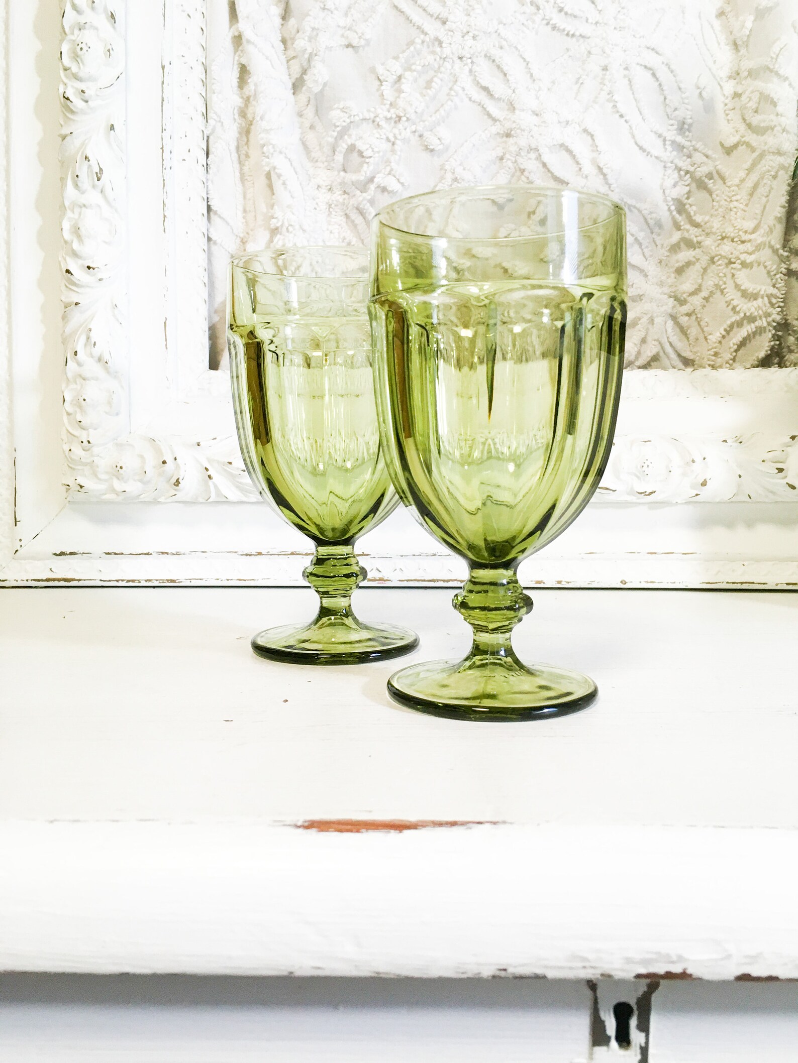 Vintage Glasses Green Dura Tuff Stemware Water Goblets Decor ...