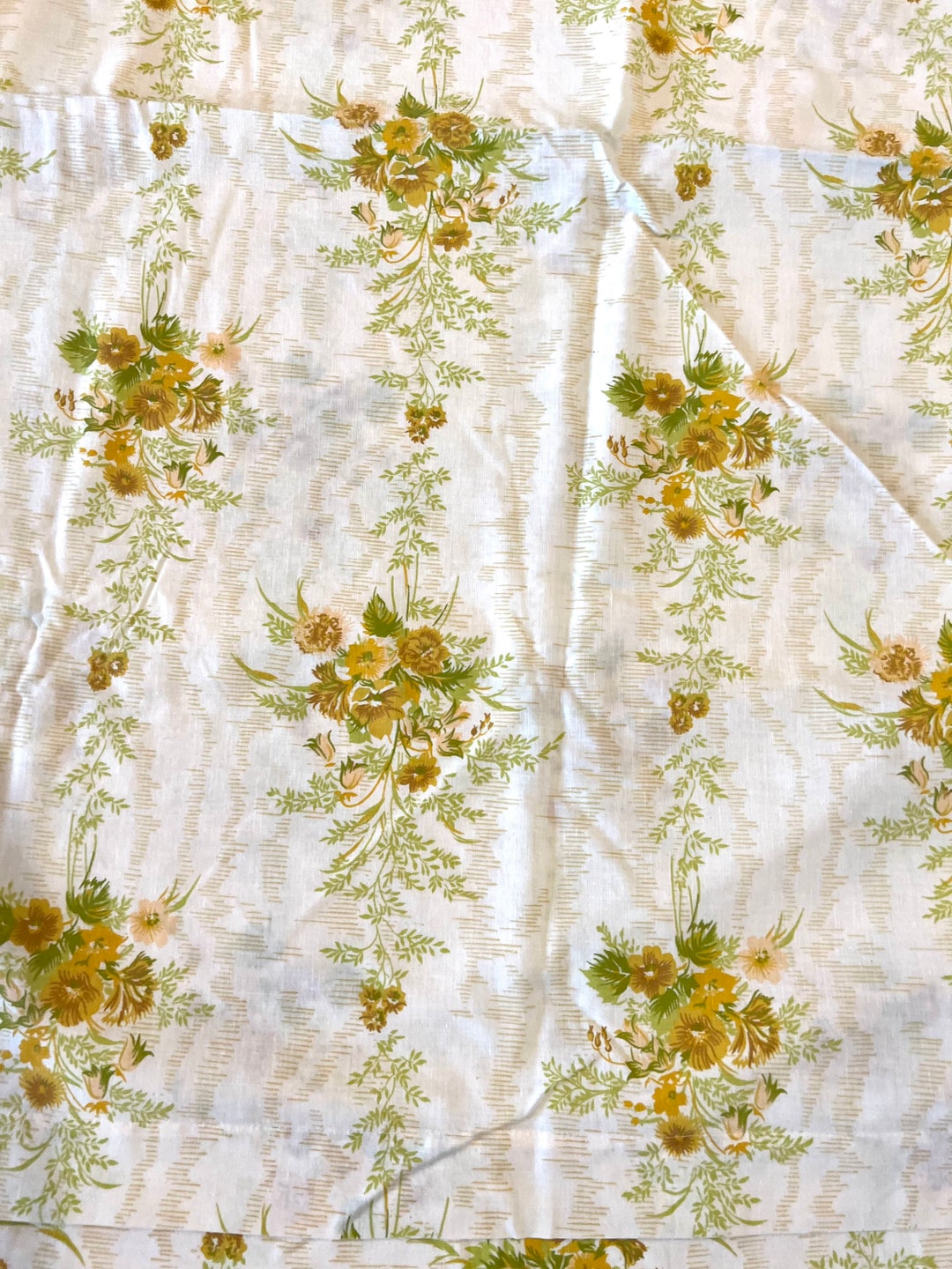 Vintage Sheet Flat Queen Statepride Muslin Yellow Flower Bedding Retro