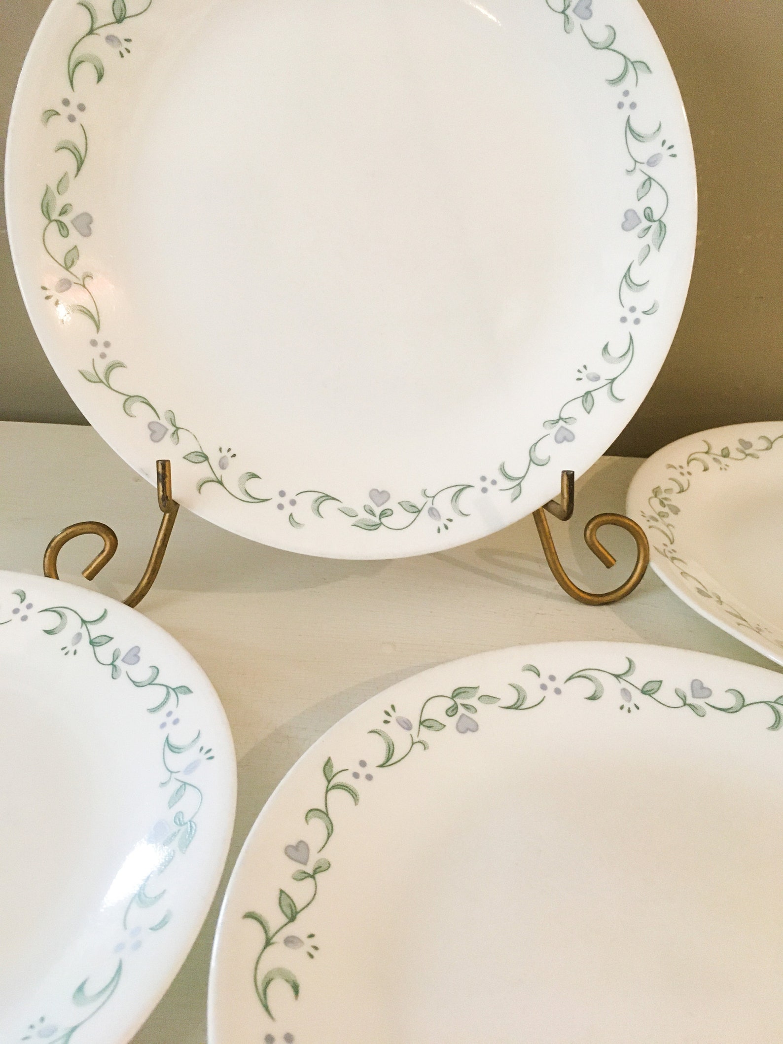 Vintage Corelle Plates Dinner Country Cottage Blue Heart Etsy