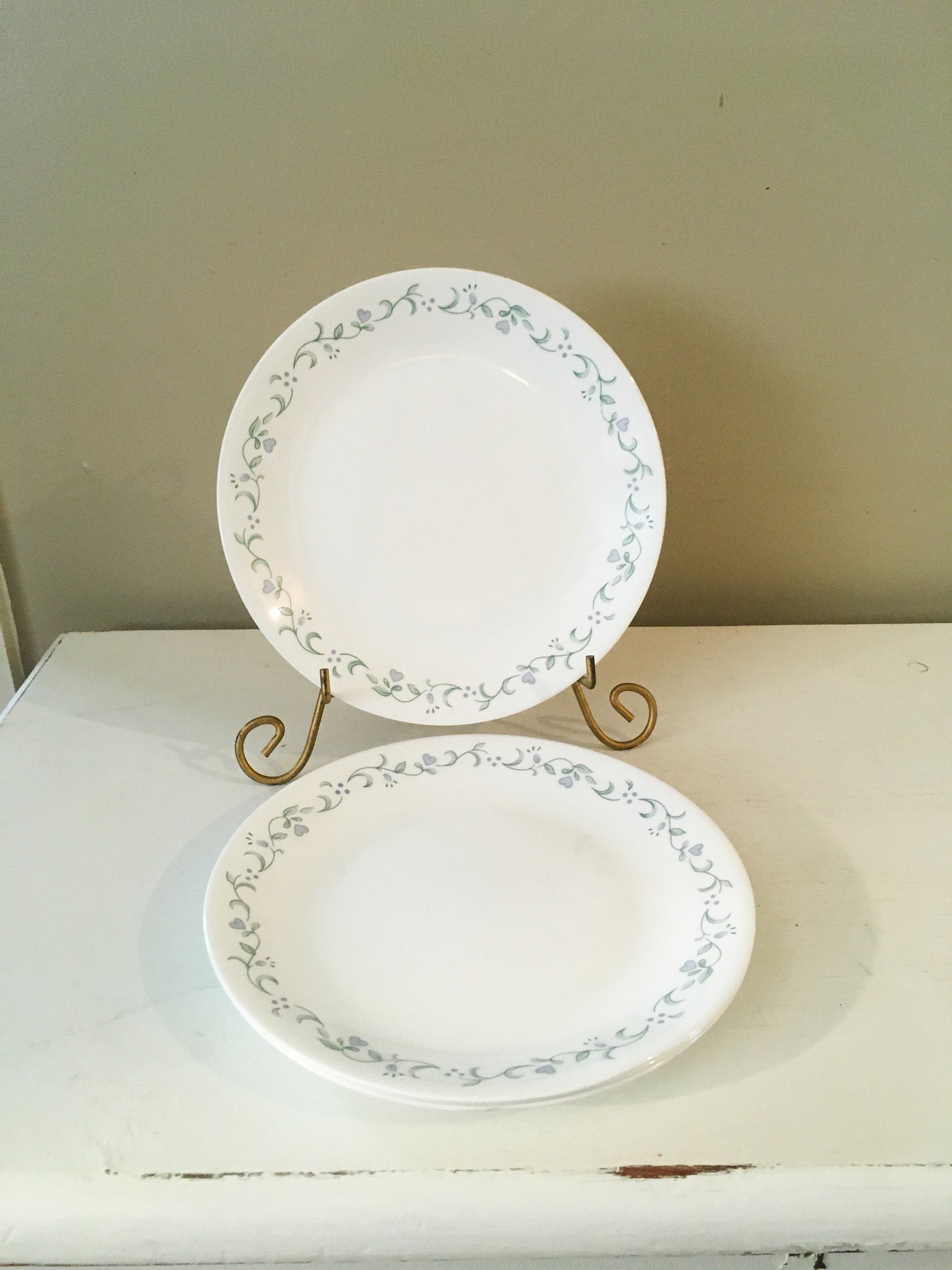Vintage Corelle Plates Dinner Country Cottage Blue Heart Etsy