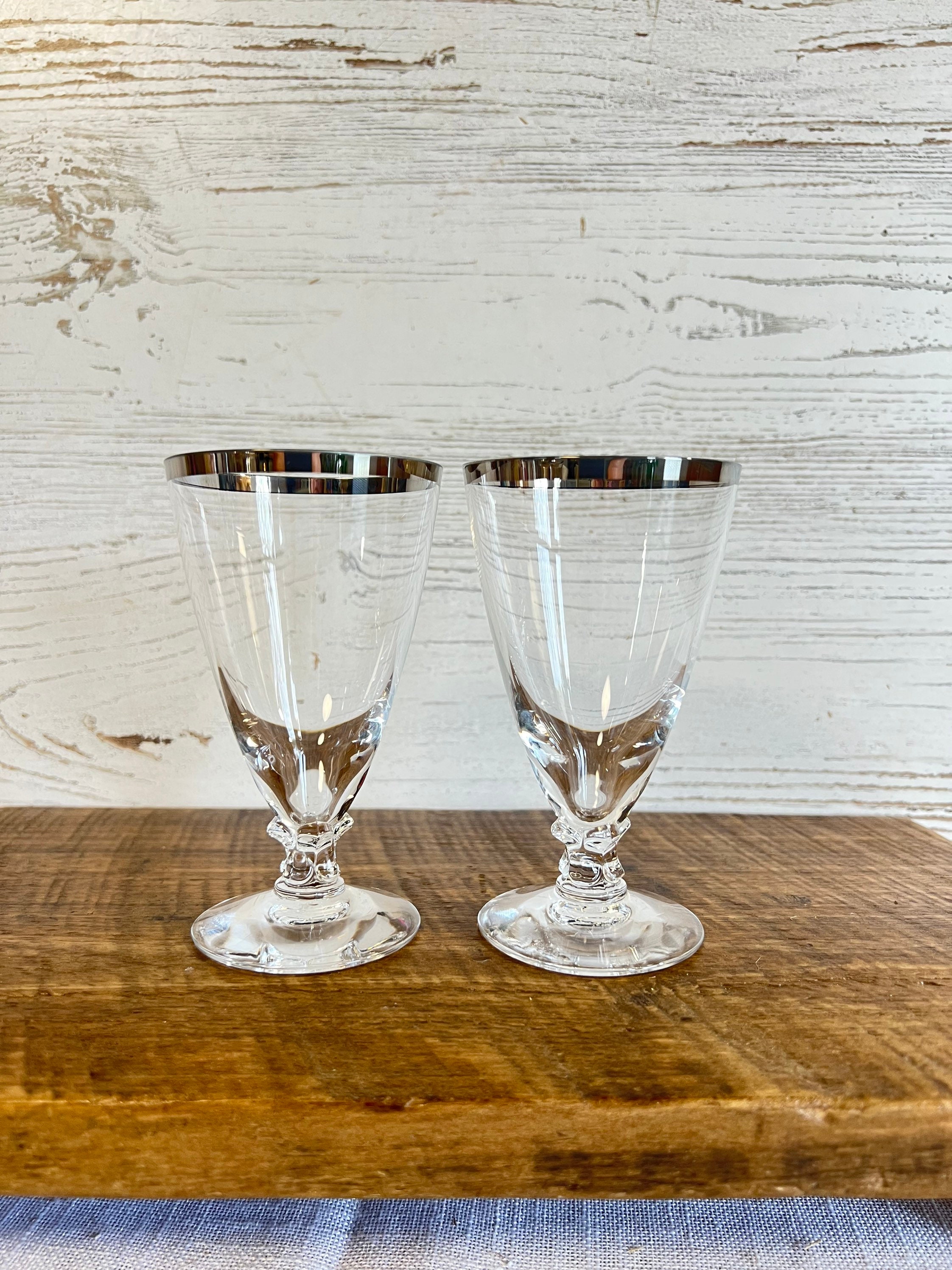 Set of Six Fostoria Crystal Wine Glasses with Silver Rim – B Curated