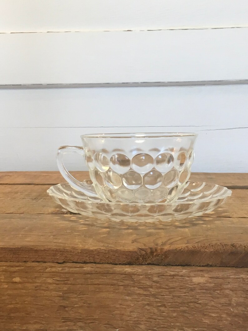 Vintage Cup Saucer Clear Glass Decor Retro Decor Tea Cup Etsy