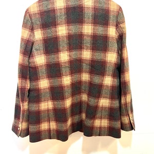 Vintage L.L. Bean blazer wool cashmere 14R plaid tan gray wine image 5