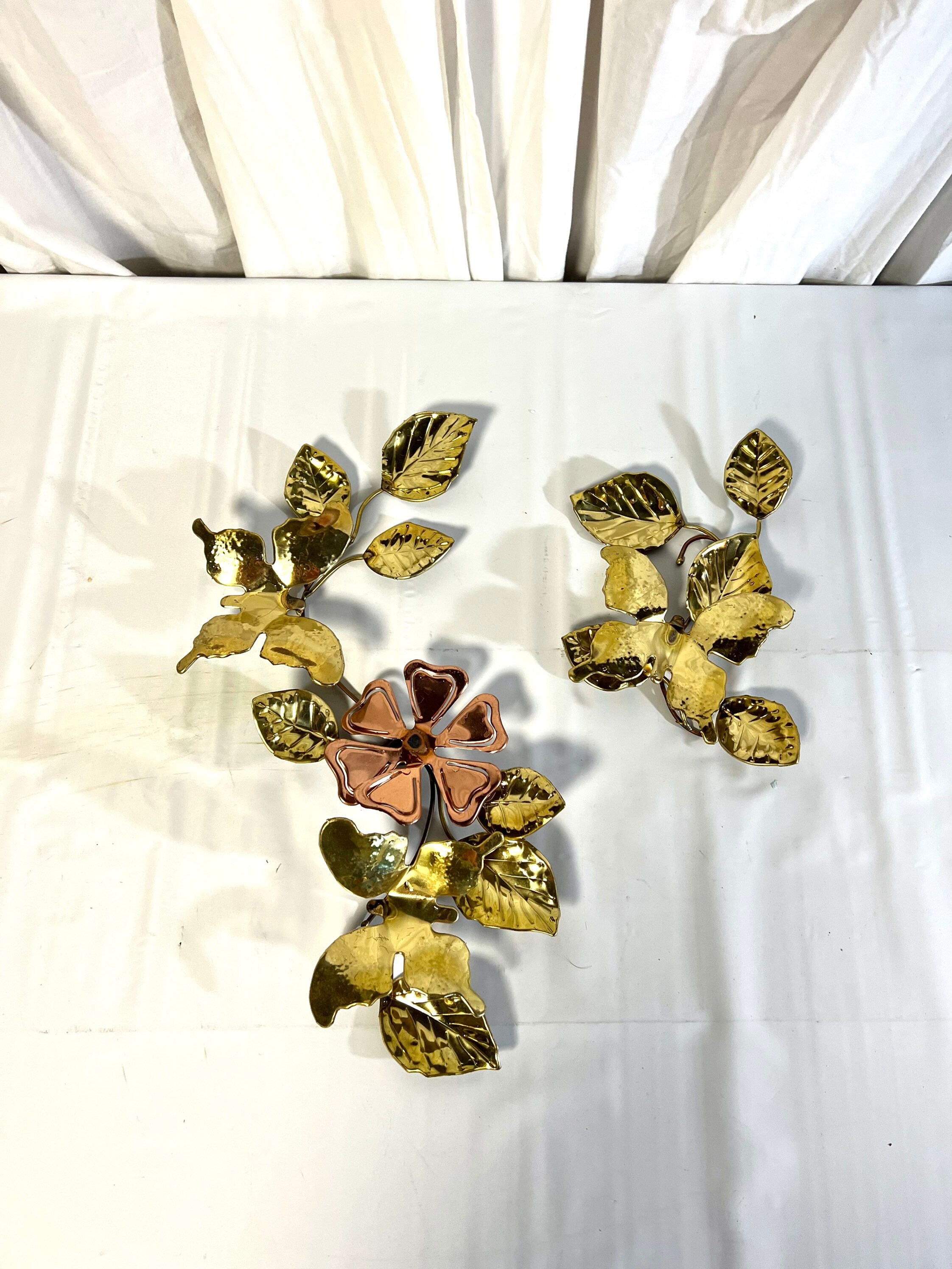 Vintage Gold Metal Wall Decor Brass Copper Flower Leaves Etsy