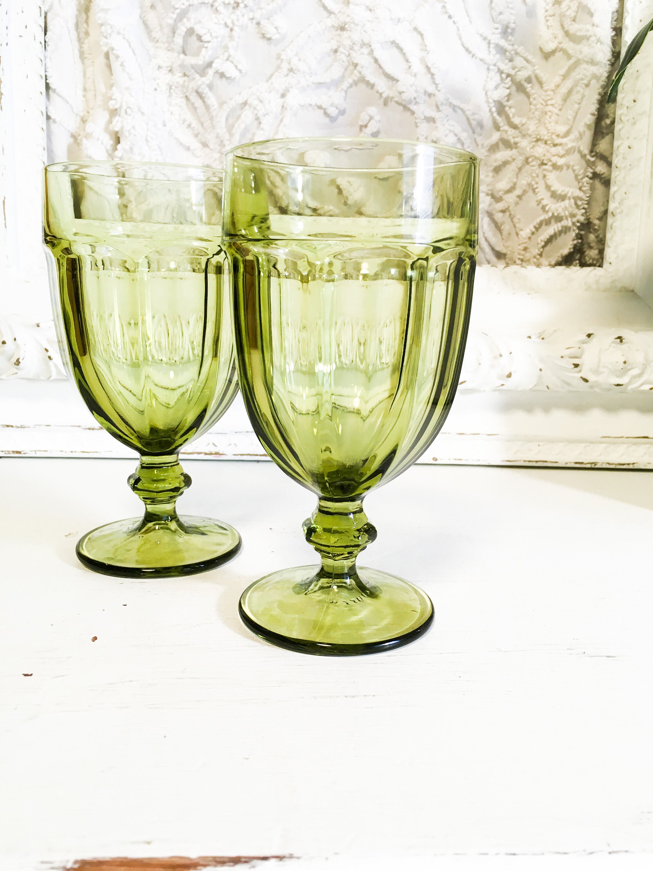 Vintage Glasses Green Dura Tuff Stemware Water Goblets Decor ...