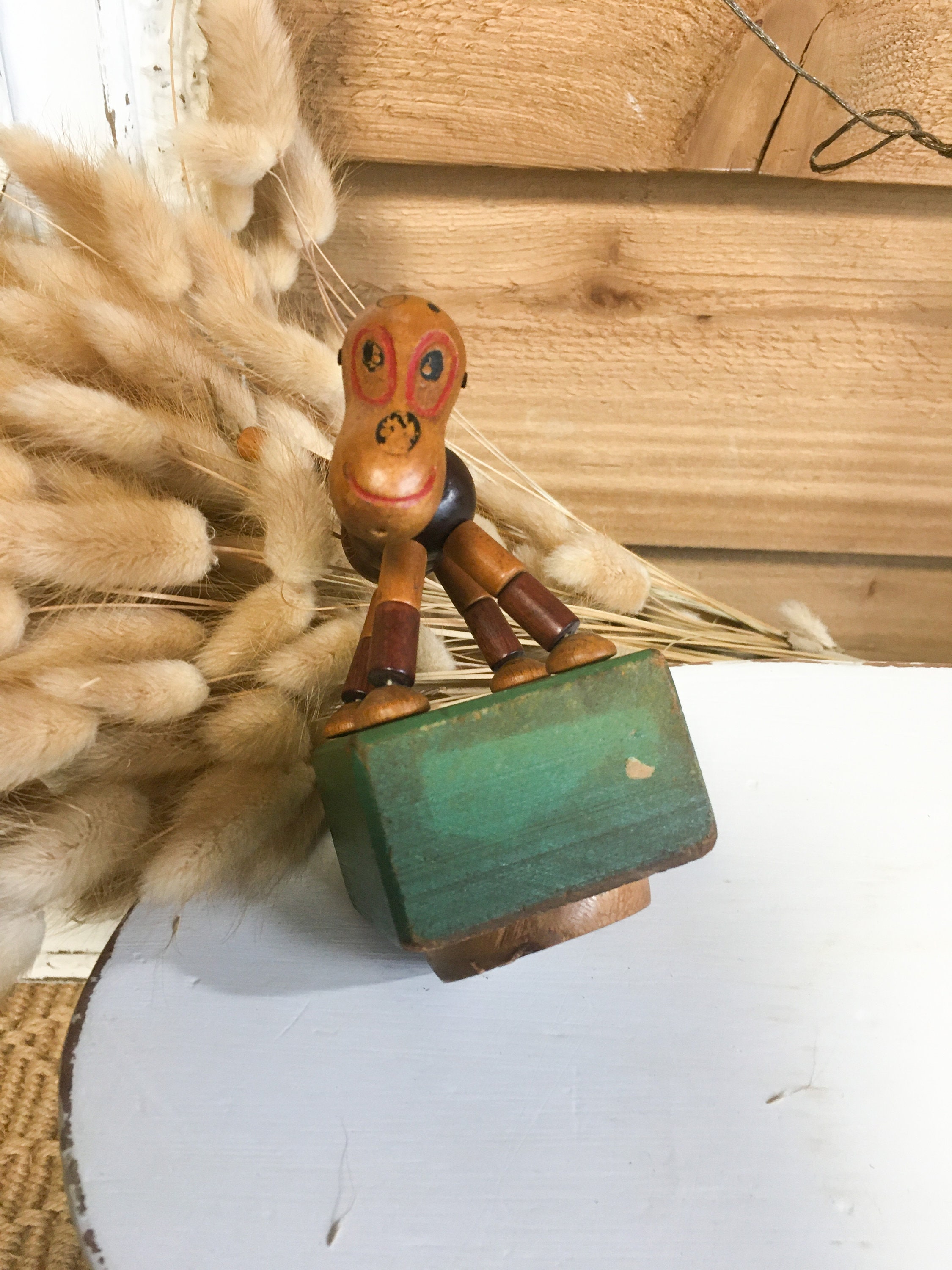Vintage Puppet Toy Wood Dog Push String Puppet Retro Decor Etsy