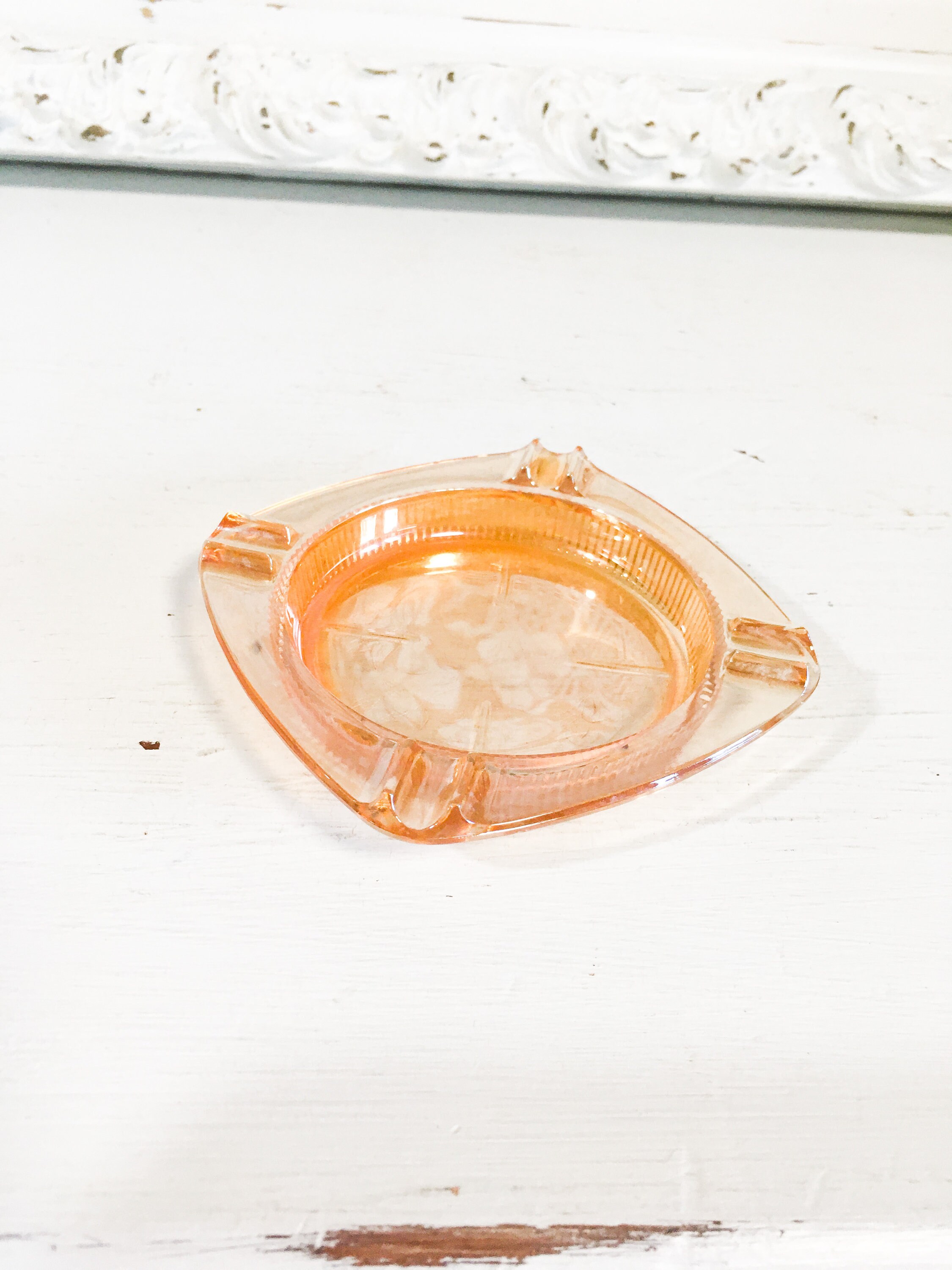 Vintage Ashtray Peach Marigold Carnival Glass Decor Gift Etsy UK