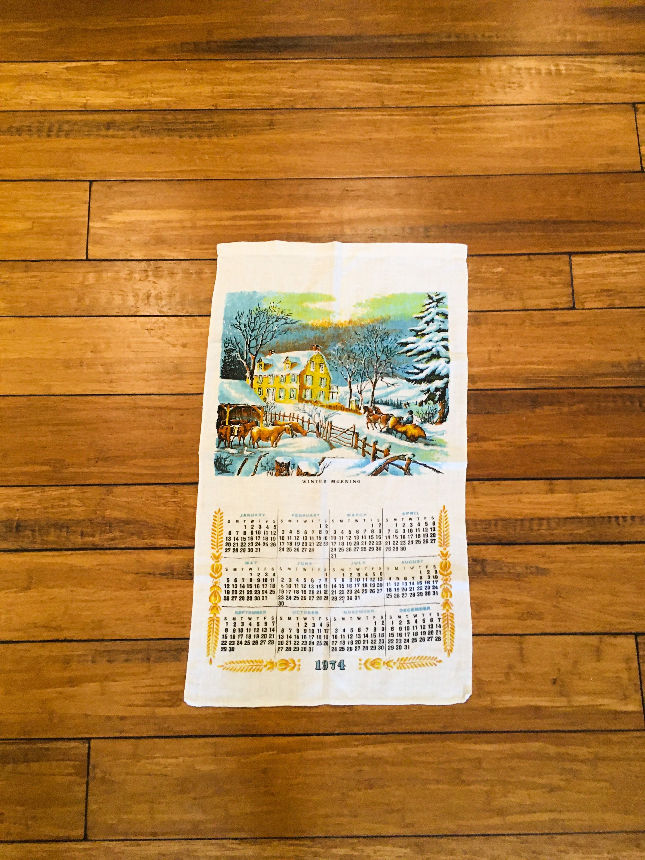 Vintage Cloth Calendar 1974 Winter Morning Tea Towel Decor Gift Farmhouse -  Etsy