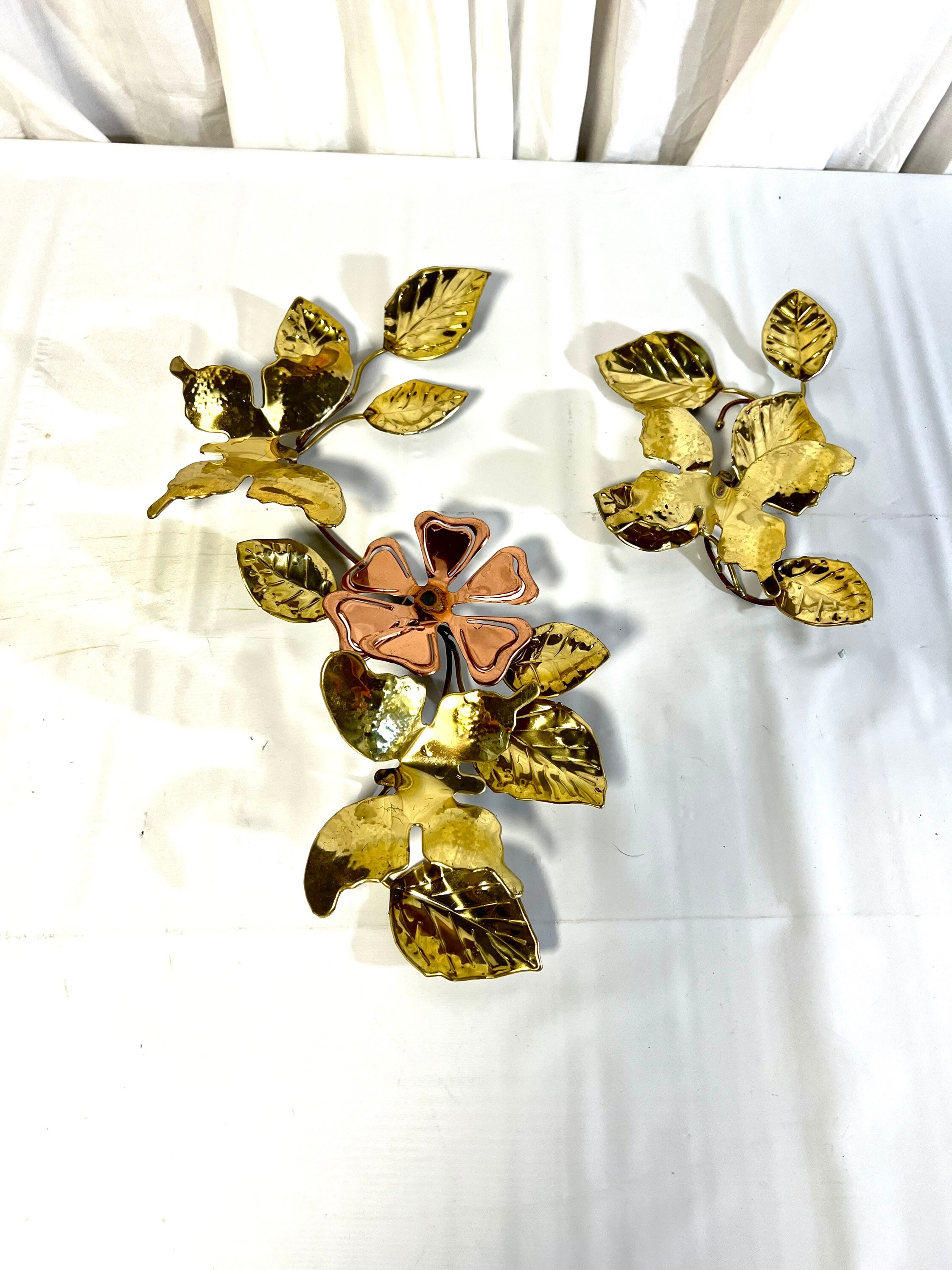 Vintage Gold Metal Wall Decor Brass Copper Flower Leaves Etsy
