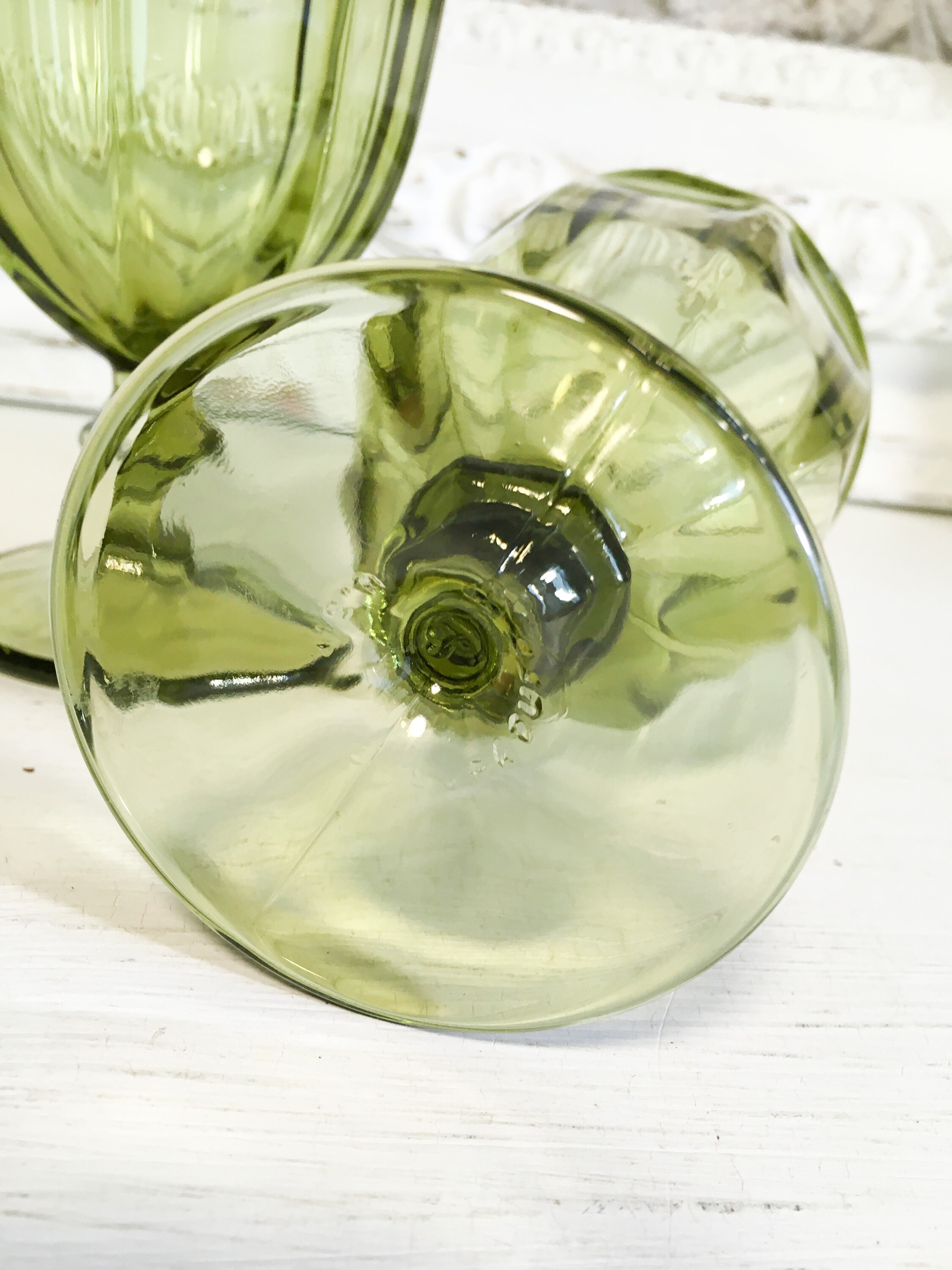 Vintage Glasses Green Dura Tuff Stemware Water Goblets Decor ...