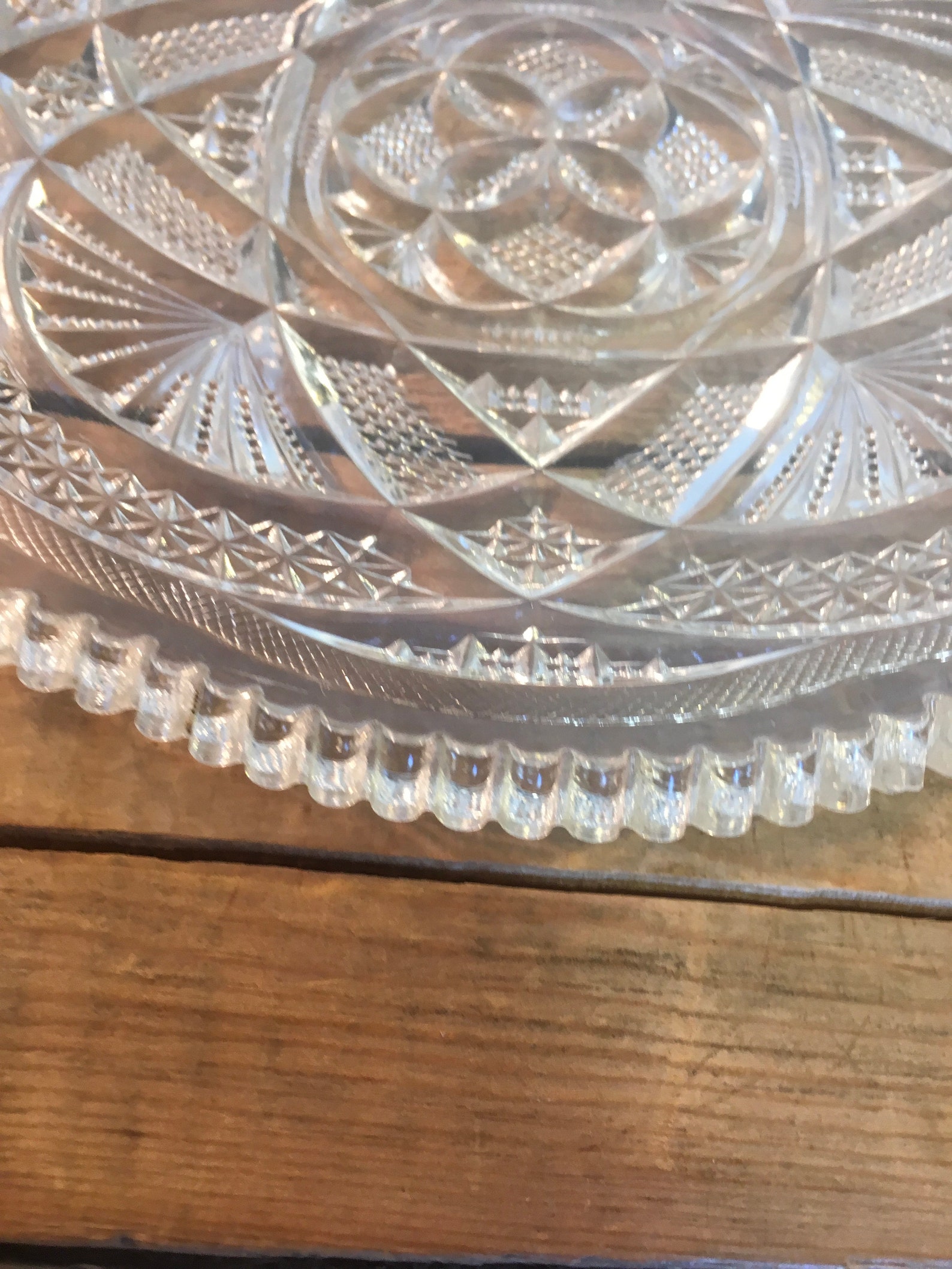Vintage Cut Glass Plate Dish Platter Sawtooth Clear Glass Gift Etsy
