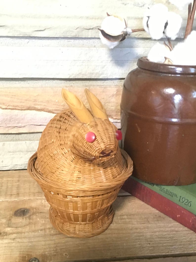 Vintage Rabbit Basket Wicker Wood Decor Container Storage Etsy