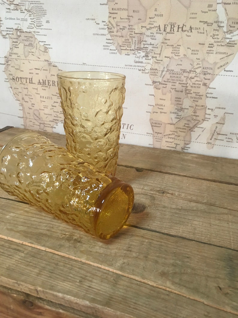 Vintage Glasses Amber Textured Tumblers Bar Retro Midcentury Etsy