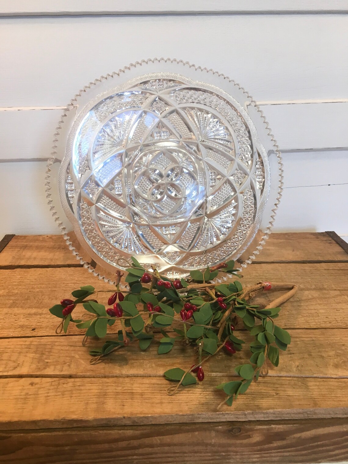 Vintage Cut Glass Plate Dish Platter Sawtooth Clear Glass Gift Etsy
