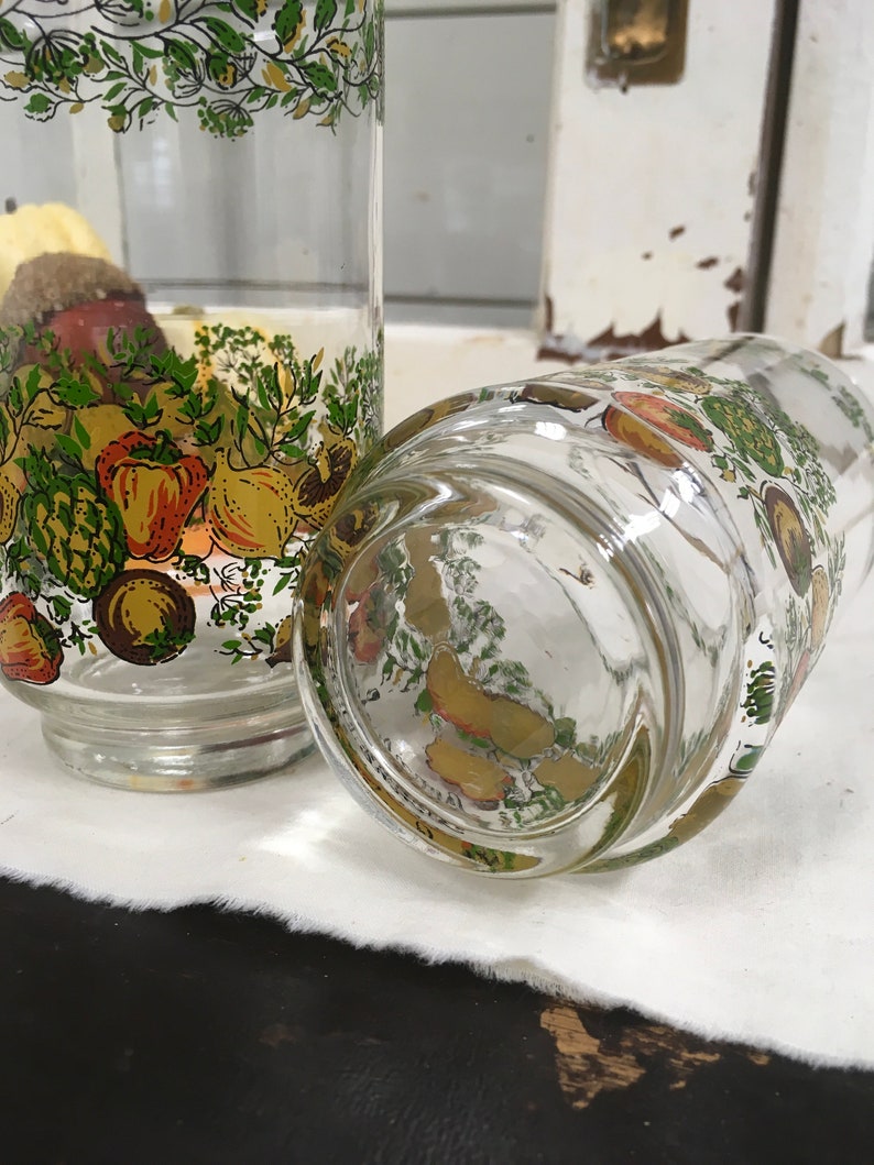 Vintage glasses vegetables Libbey Libby spice of life bone Sante decor tumblers retro decor replacement