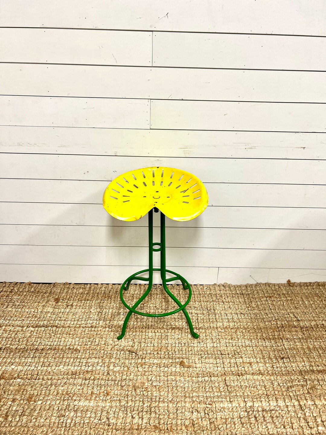Vintage Stool Tractor Seat Swivel Metal John Deere Green and Yellow Decor Farm Kentucky Decor