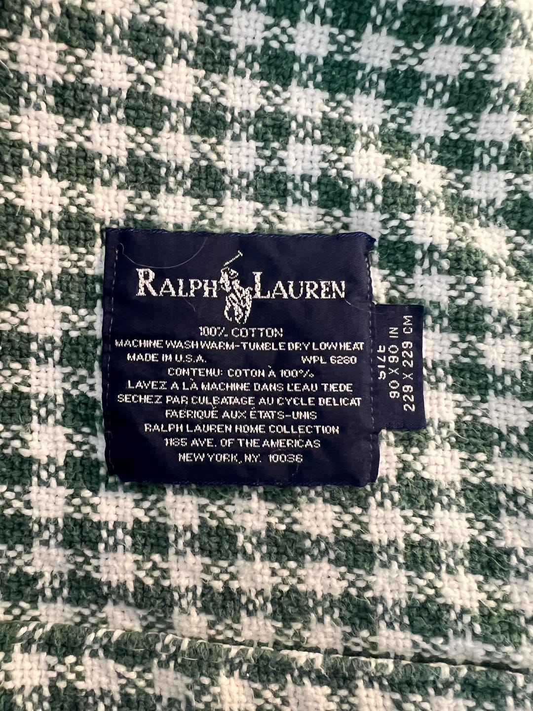 Vintage Ralph Lauren Blanket Green Gingham Queen Size Cotton Decor Etsy
