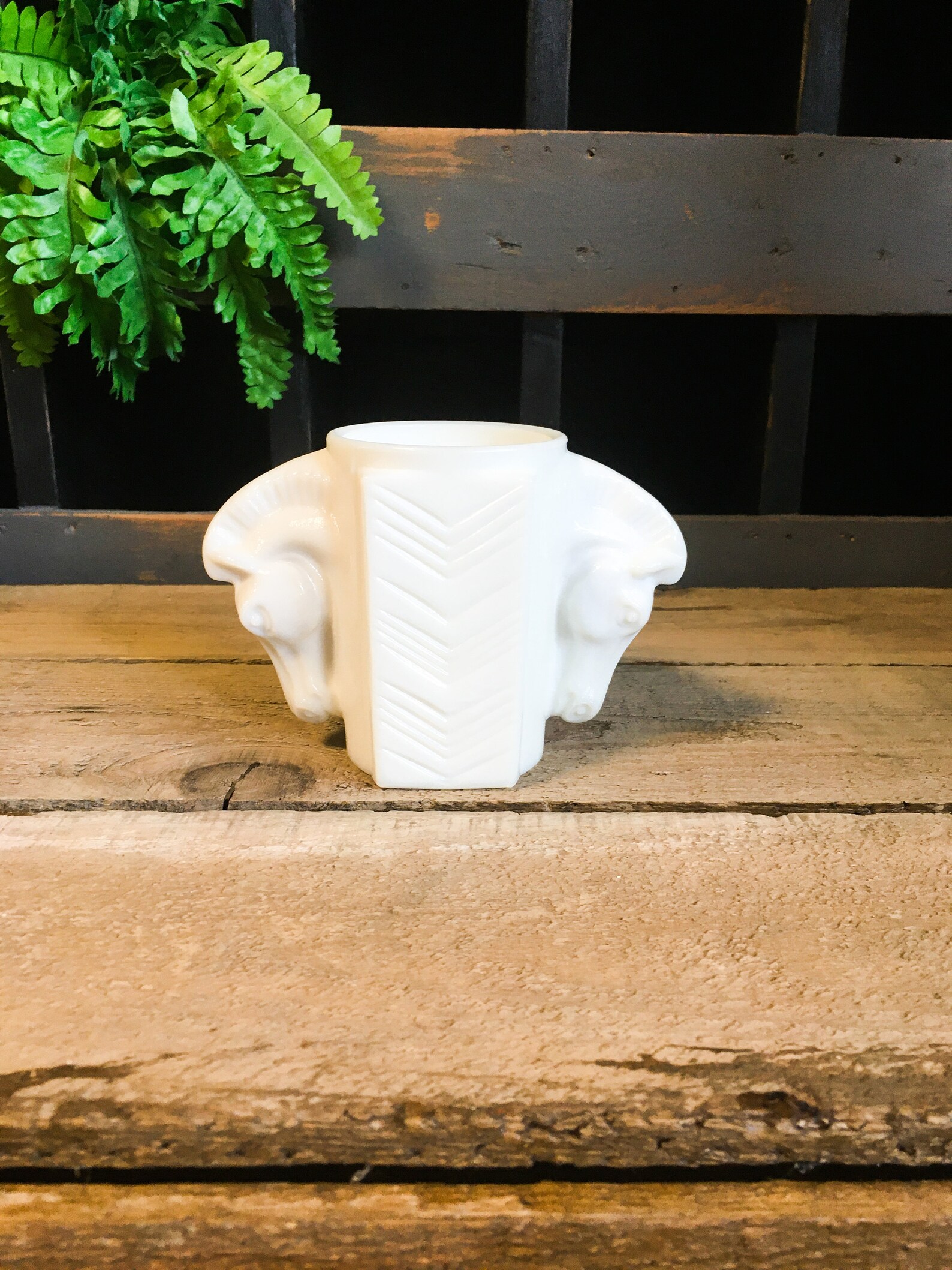 Vintage Horse Head Vase Milk Glass White Cup Macbeth Retro Etsy