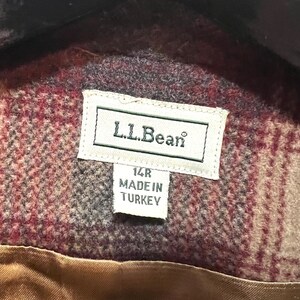 Vintage L.L. Bean blazer wool cashmere 14R plaid tan gray wine image 3